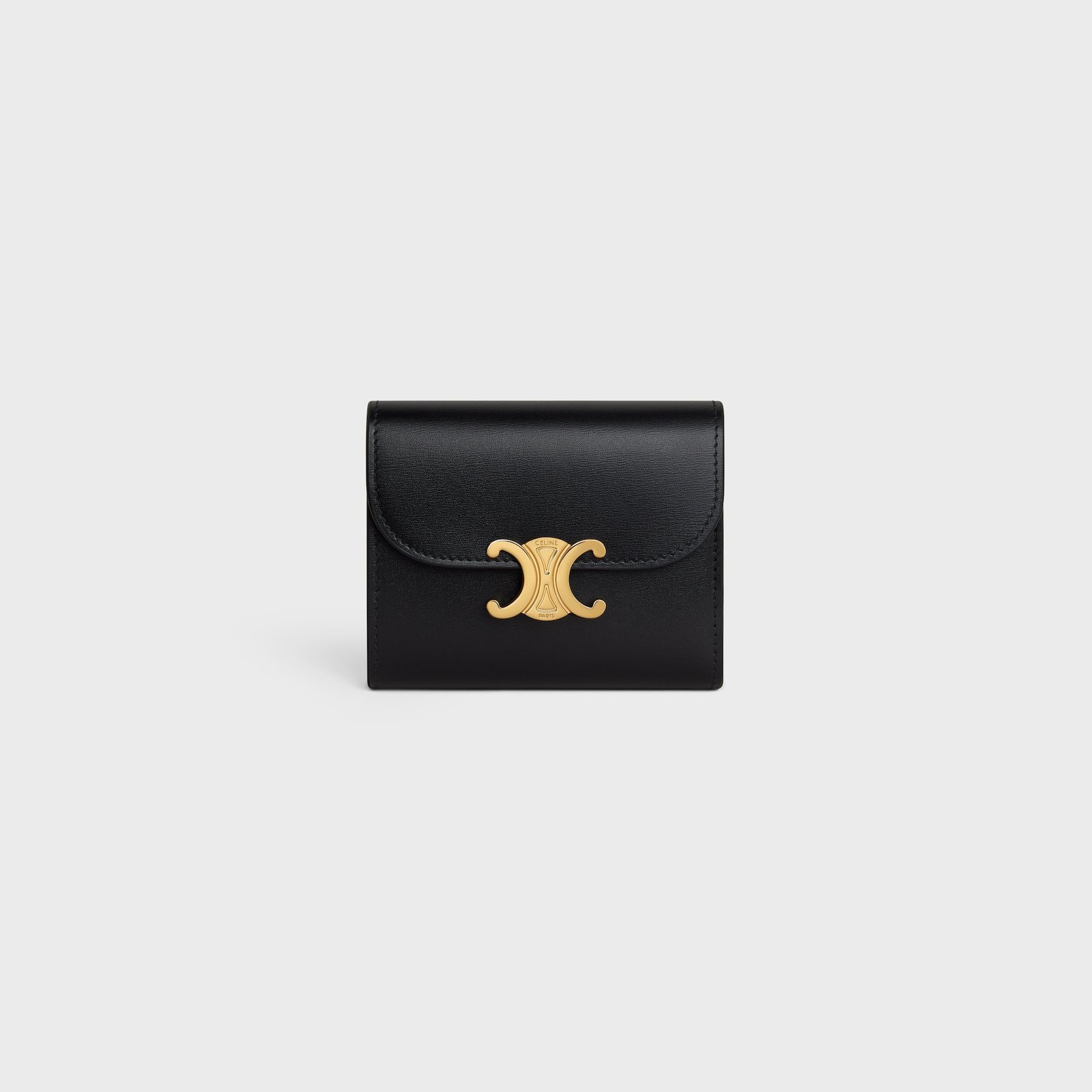 SMALL FLAP WALLER TRIOMPHE IN SHINY CALFSKIN BLACK