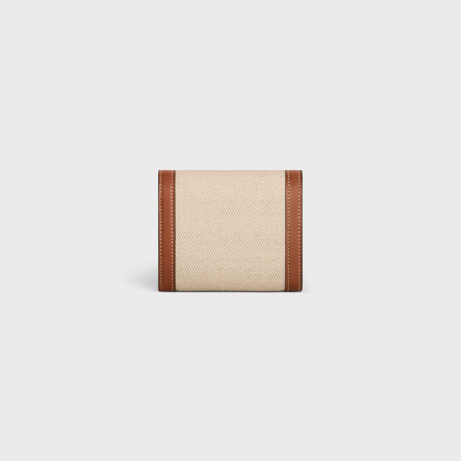 SMALL FLAP WALLET TRIOMPHE IN TEXTILE AND CALFSKIN NATURAL / TAN - Image 3