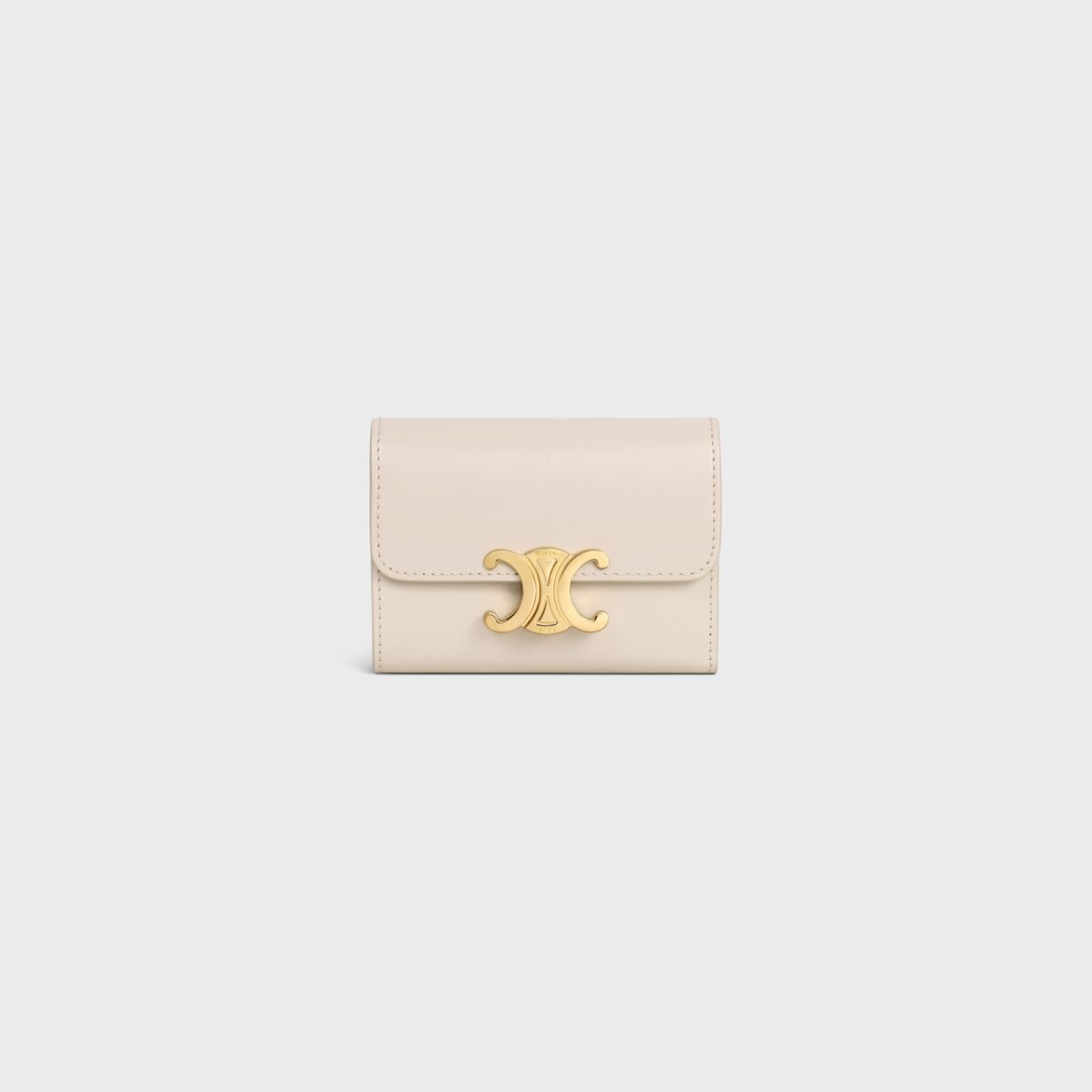 COMPACT WALLET WITH COIN TRIOMPHE IN SHINY CALFSKIN PALE BEIGE