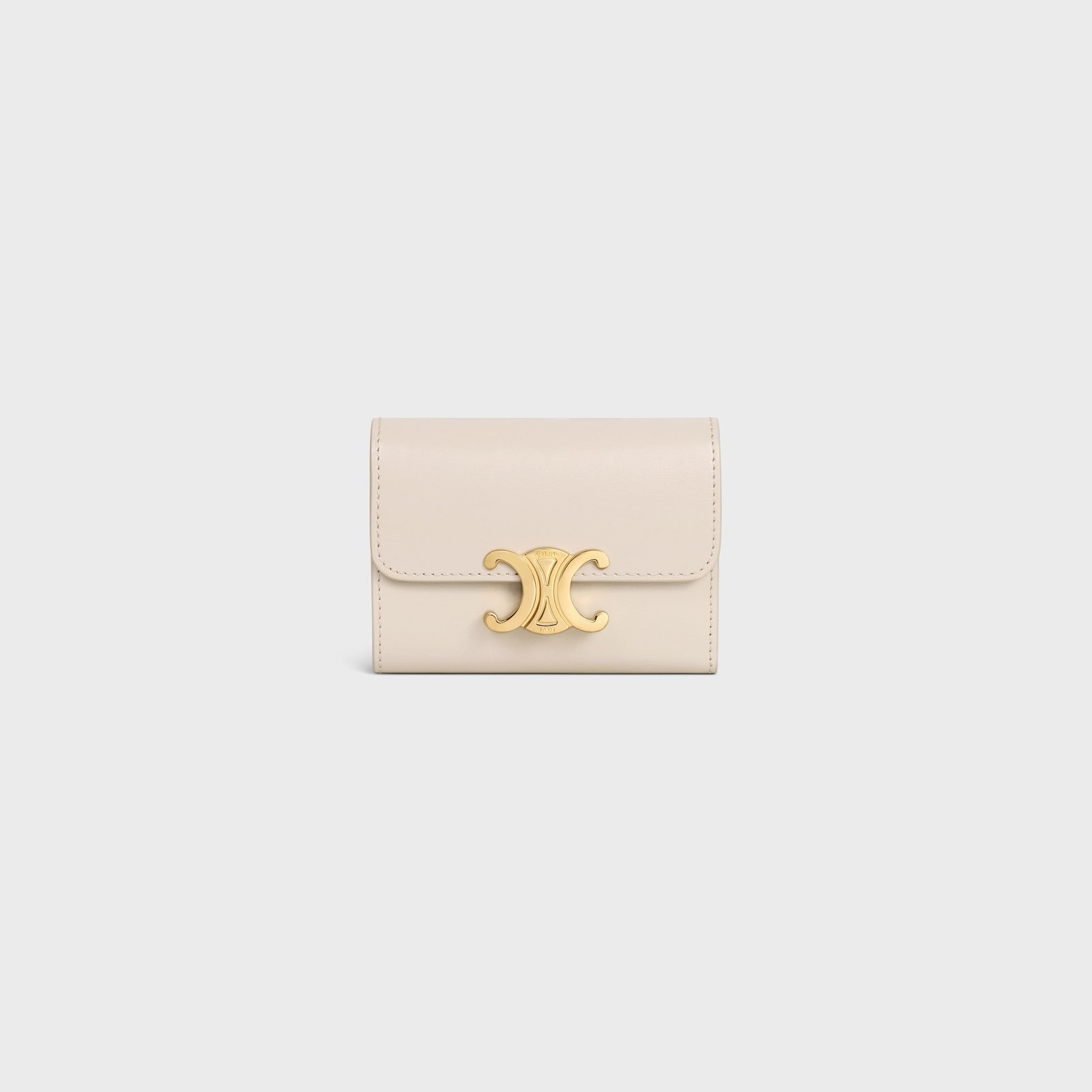 COMPACT WALLET WITH COIN TRIOMPHE IN SHINY CALFSKIN PALE BEIGE