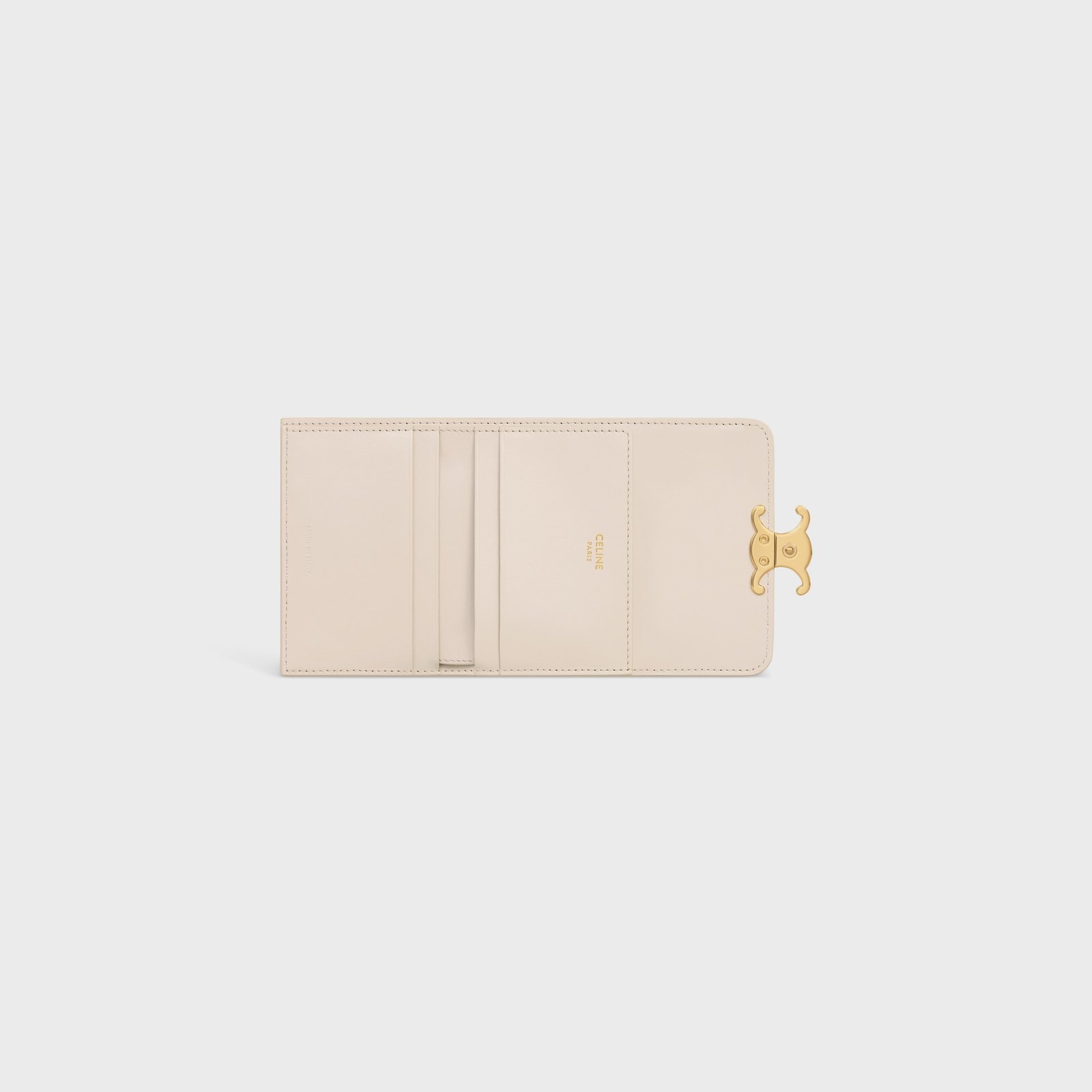 COMPACT WALLET WITH COIN TRIOMPHE IN SHINY CALFSKIN PALE BEIGE - Image 4