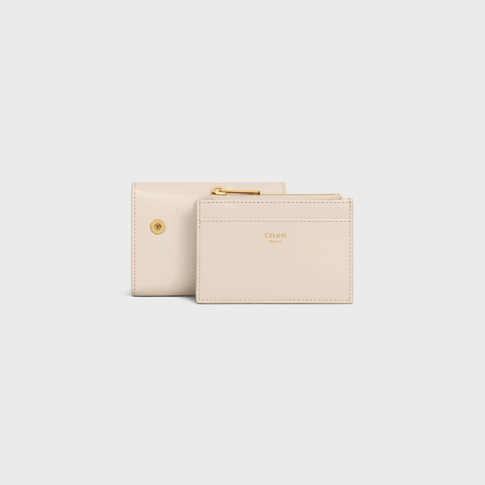 COMPACT WALLET WITH COIN TRIOMPHE IN SHINY CALFSKIN PALE BEIGE - Image 6