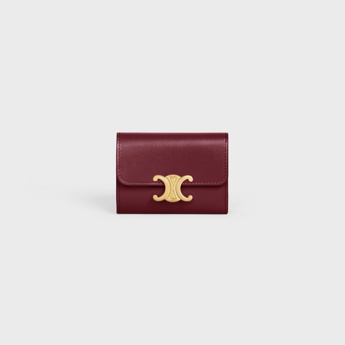 COMPACT WALLET WITH COIN TRIOMPHE IN SHINY CALFSKIN LIGHT BURGUNDY