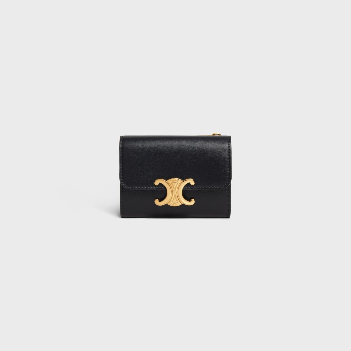 COMPACT WALLET WITH COIN TRIOMPHE IN SHINY CALFSKIN BLACK