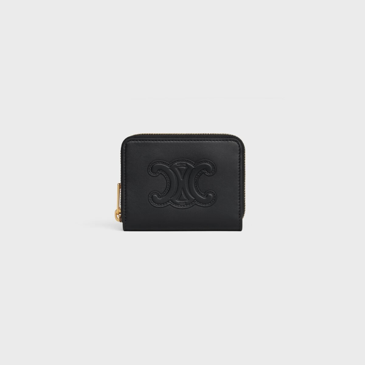 COMPACT ZIPPED WALLET CUIR TRIOMPHE IN SMOOTH CALFSKIN BLACK