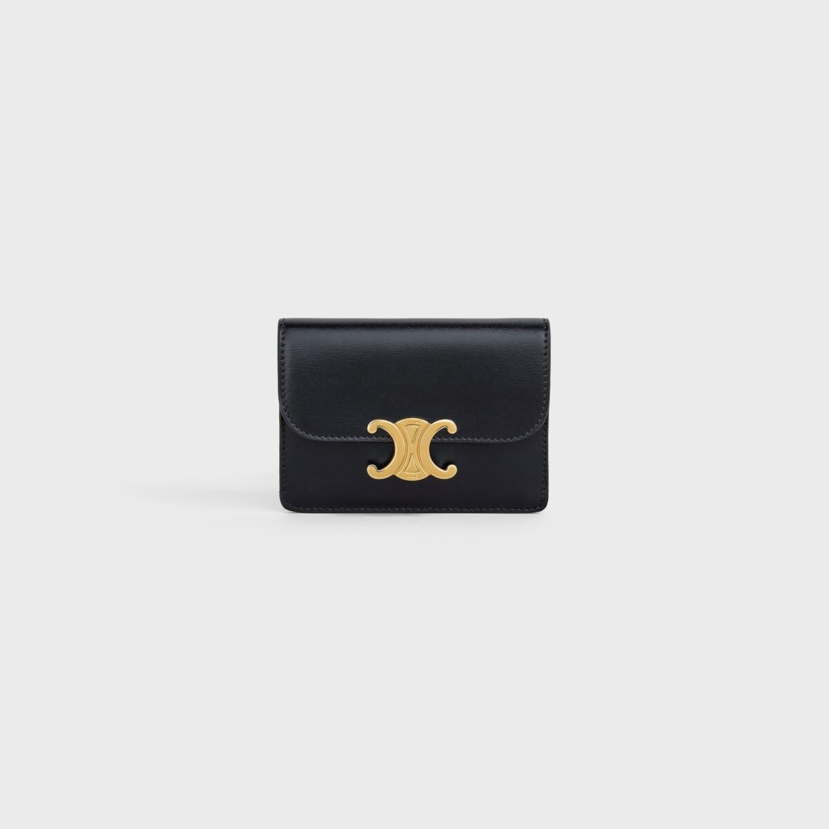 CARD HOLDER WITH FLAP TRIOMPHE IN SHINY CALFSKIN BLACK