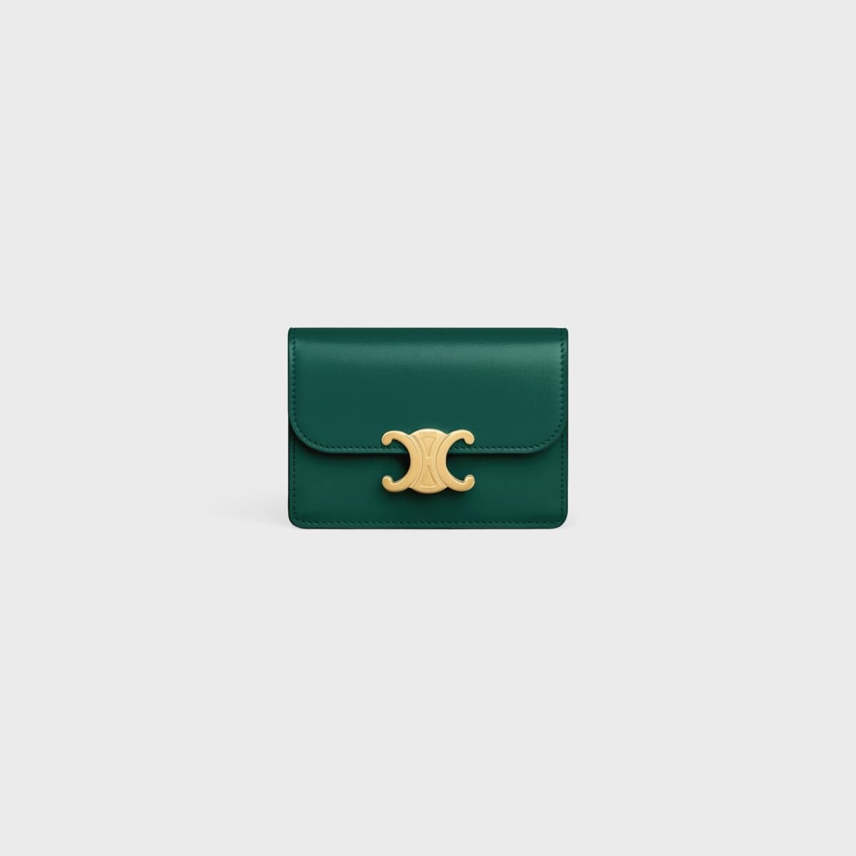 CARD HOLDER WITH FLAP TRIOMPHE IN SHINY CALFSKIN RACING GREEN