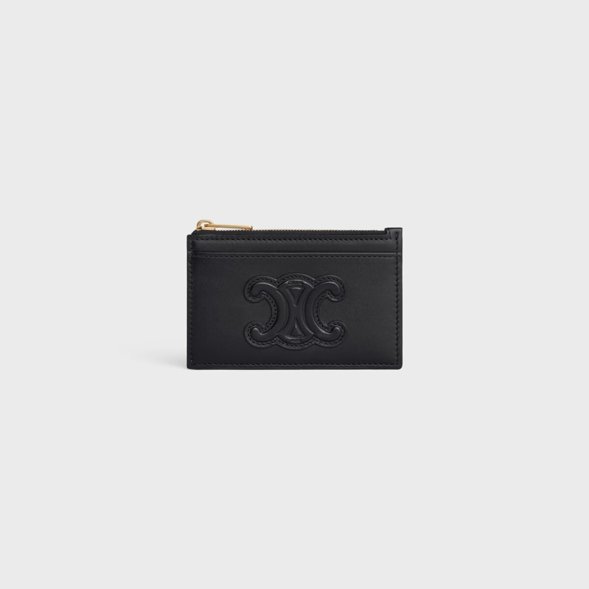 ZIPPED CARD HOLDER CUIR TRIOMPHE IN SHINY CALFSKIN BLACK